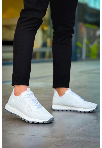 MirgeShoes Beyaz Bağcıklı Erkek Spor Ayakkabı Triko Kalın BYZ Taban MRG01064727