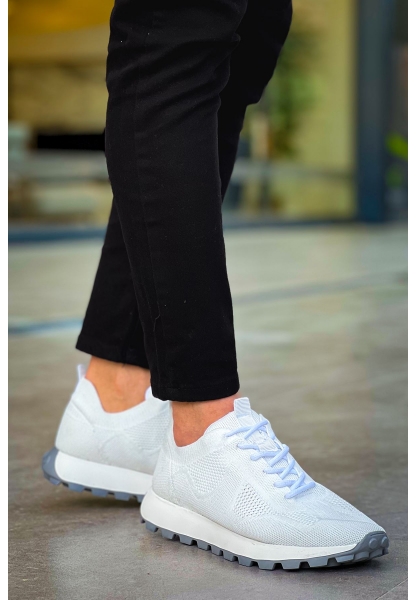MirgeShoes Beyaz Bağcıklı Erkek Spor Ayakkabı Triko Kalın BYZ Taban MRG01064727