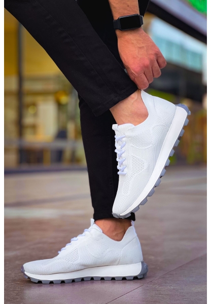 MirgeShoes Beyaz Bağcıklı Erkek Spor Ayakkabı Triko Kalın BYZ Taban MRG01064727