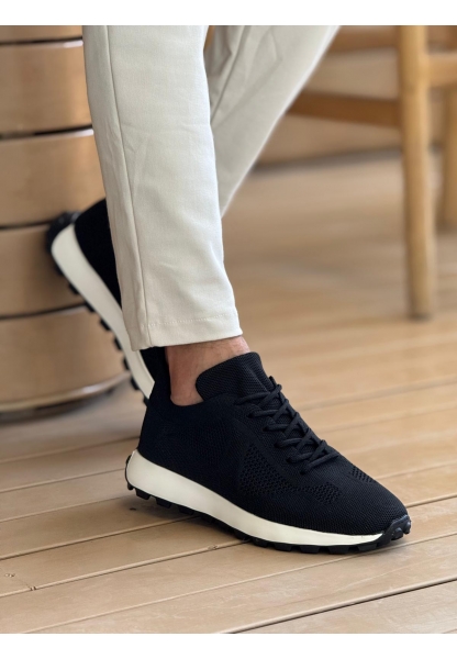 MirgeShoes Siyah Bağcıklı Erkek Spor Ayakkabı Triko Kalın BYZ Taban MRG01064727