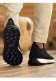 MirgeShoes Siyah Bağcıklı Erkek Spor Ayakkabı Triko Kalın BYZ Taban MRG01064727