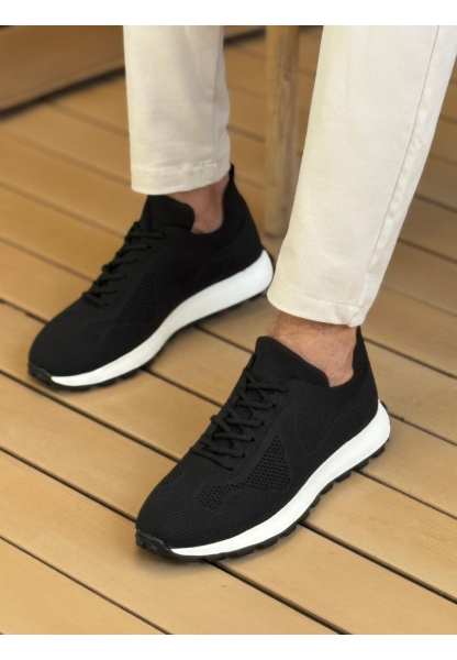 MirgeShoes Siyah Bağcıklı Erkek Spor Ayakkabı Triko Kalın BYZ Taban MRG01064727