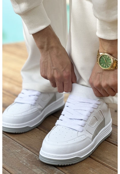 MirgeShoes Beyaz Bağcıklı Erkek Casual Spor Ayakkabı Yüksek Kalın BYZ Taban MRG01064728