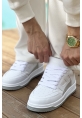 MirgeShoes Beyaz Bağcıklı Erkek Casual Spor Ayakkabı Yüksek Kalın BYZ Taban MRG01064728