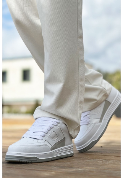 MirgeShoes Beyaz Bağcıklı Erkek Casual Spor Ayakkabı Yüksek Kalın BYZ Taban MRG01064728
