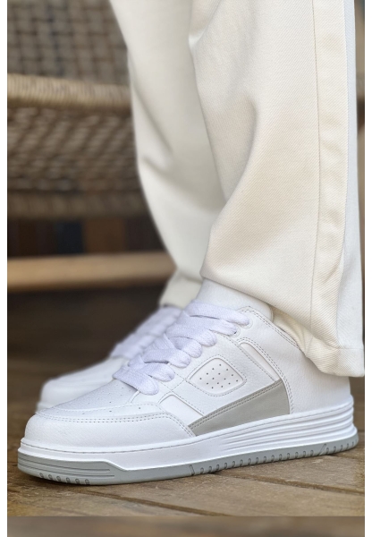 MirgeShoes Beyaz Bağcıklı Erkek Casual Spor Ayakkabı Yüksek Kalın BYZ Taban MRG01064728