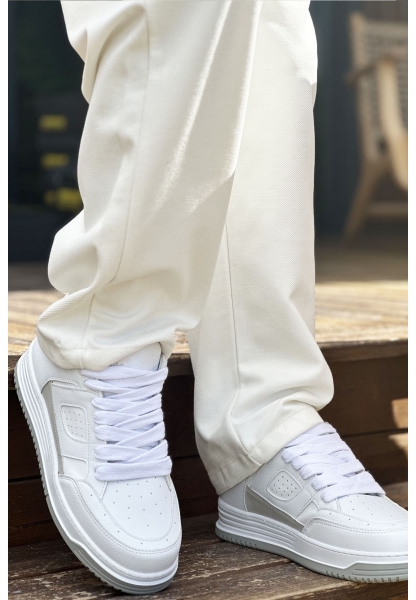 MirgeShoes Beyaz Bağcıklı Erkek Casual Spor Ayakkabı Yüksek Kalın BYZ Taban MRG01064728