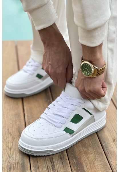 MirgeShoes Beyaz-Yeşil Bağcıklı Erkek Casual Spor Ayakkabı Yüksek Kalın BYZ Taban MRG01064728
