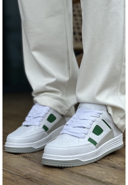 MirgeShoes Beyaz-Yeşil Bağcıklı Erkek Casual Spor Ayakkabı Yüksek Kalın BYZ Taban MRG01064728
