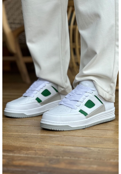 MirgeShoes Beyaz-Yeşil Bağcıklı Erkek Casual Spor Ayakkabı Yüksek Kalın BYZ Taban MRG01064728
