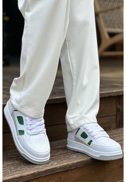MirgeShoes Beyaz-Yeşil Bağcıklı Erkek Casual Spor Ayakkabı Yüksek Kalın BYZ Taban MRG01064728