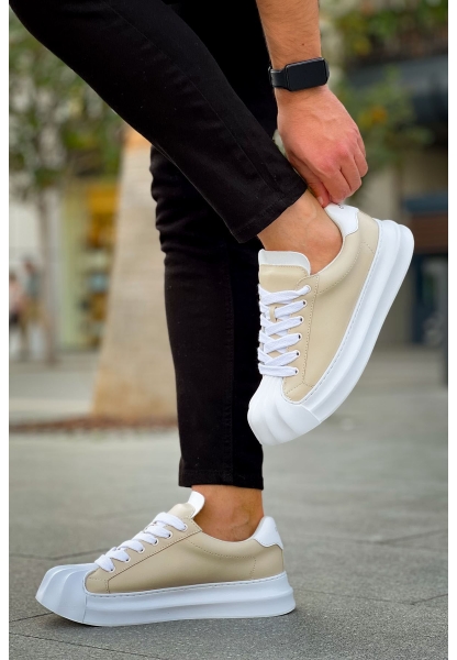 MirgeShoes Bej Bağcıklı Erkek Günlük Ayakkabı Rahat Kalın BYZ Taban MRG01064729