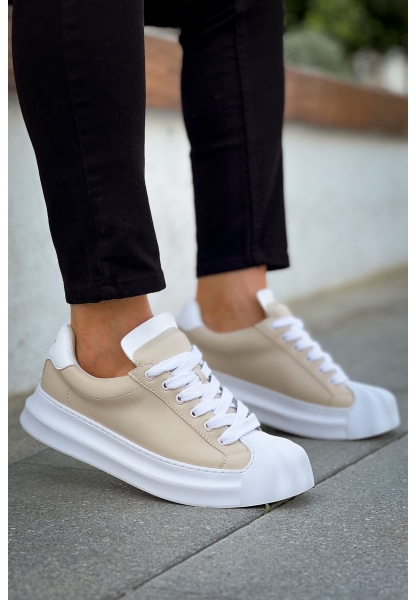 MirgeShoes Bej Bağcıklı Erkek Günlük Ayakkabı Rahat Kalın BYZ Taban MRG01064729