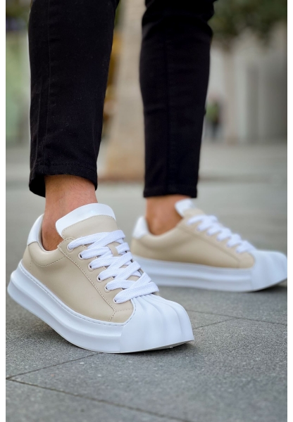 MirgeShoes Bej Bağcıklı Erkek Günlük Ayakkabı Rahat Kalın BYZ Taban MRG01064729