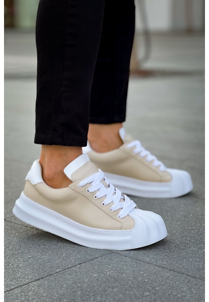 MirgeShoes Bej Bağcıklı Erkek Günlük Ayakkabı Rahat Kalın BYZ Taban MRG01064729