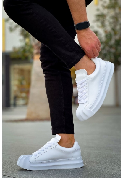 MirgeShoes Beyaz Bağcıklı Erkek Günlük Ayakkabı Rahat Kalın BYZ Taban MRG01064729