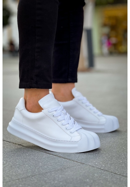 MirgeShoes Beyaz Bağcıklı Erkek Günlük Ayakkabı Rahat Kalın BYZ Taban MRG01064729