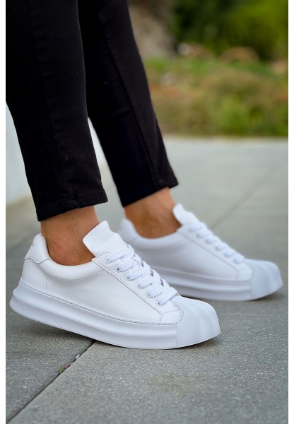 MirgeShoes Beyaz Bağcıklı Erkek Günlük Ayakkabı Rahat Kalın BYZ Taban MRG01064729