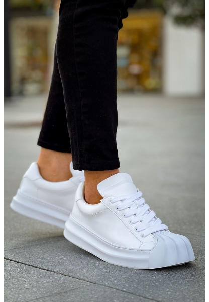 MirgeShoes Beyaz Bağcıklı Erkek Günlük Ayakkabı Rahat Kalın BYZ Taban MRG01064729