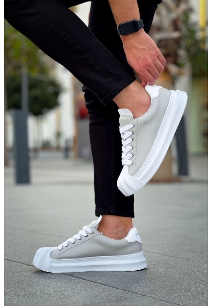 MirgeShoes Gri Bağcıklı Erkek Günlük Ayakkabı Rahat Kalın BYZ Taban MRG01064729