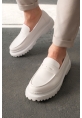 MirgeShoes Beyaz Bağcıksız Erkek Loafer Ayakkabı Yüksek Kalın BYZ Taban MRG01064735