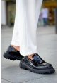 MirgeShoes Parlak Siyah Bağcıksız Erkek Loafer Ayakkabı Yüksek Kalın SYH Taban MRG01064735