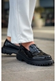MirgeShoes Parlak Siyah Bağcıksız Erkek Loafer Ayakkabı Yüksek Kalın SYH Taban MRG01064735
