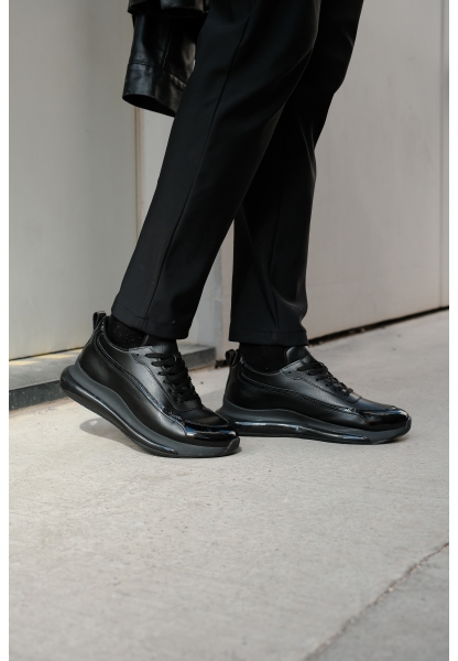 MirgeShoes Siyah Bağcıklı Erkek Casual Ayakkabı Yüksek Kalın SYH Taban MRG01064737