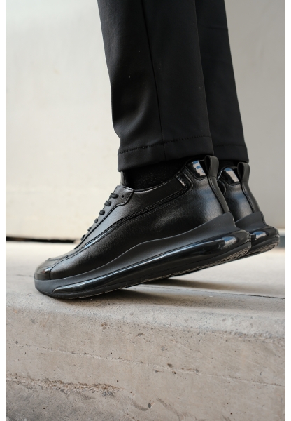 MirgeShoes Siyah Bağcıklı Erkek Casual Ayakkabı Yüksek Kalın SYH Taban MRG01064737