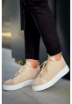 MirgeShoes Bej Bağcıklı Erkek Spor Ayakkabı Rahat Kalın BYZ Taban MRG01064741