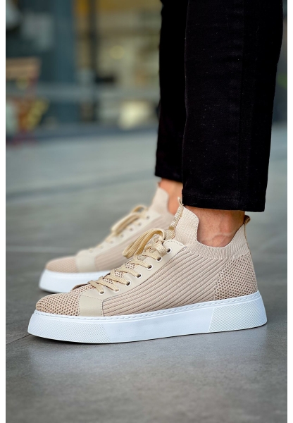 MirgeShoes Bej Bağcıklı Erkek Spor Ayakkabı Rahat Kalın BYZ Taban MRG01064741