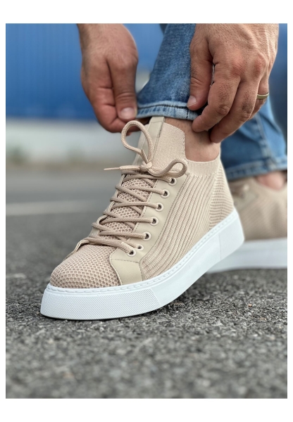 MirgeShoes Bej Bağcıklı Erkek Spor Ayakkabı Rahat Kalın BYZ Taban MRG01064741