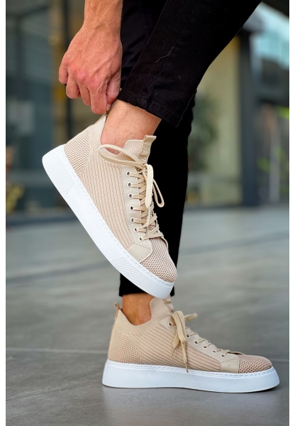 MirgeShoes Bej Bağcıklı Erkek Spor Ayakkabı Rahat Kalın BYZ Taban MRG01064741