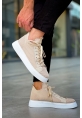 MirgeShoes Bej Bağcıklı Erkek Spor Ayakkabı Rahat Kalın BYZ Taban MRG01064741