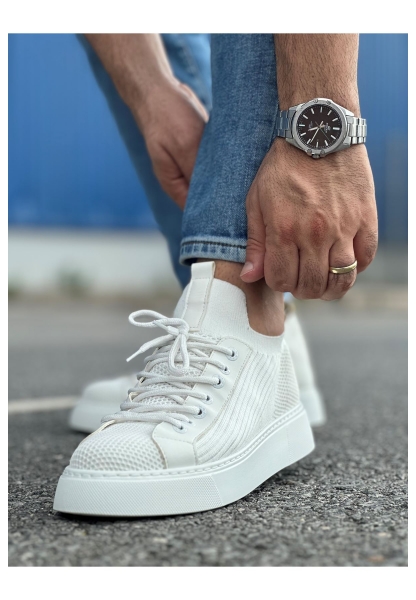 MirgeShoes Beyaz Bağcıklı Erkek Spor Ayakkabı Rahat Kalın BYZ Taban MRG01064741