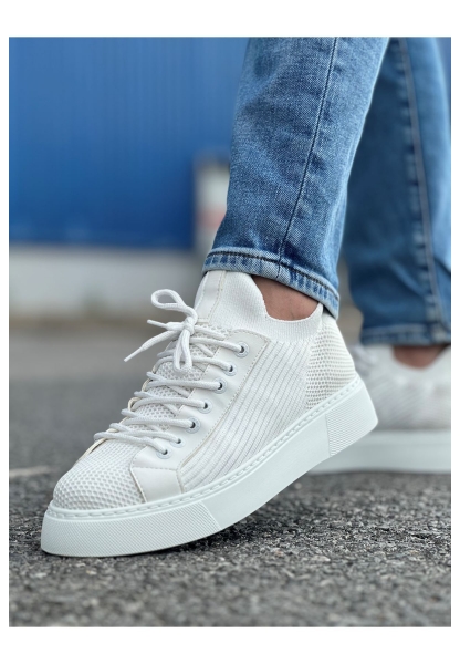 MirgeShoes Beyaz Bağcıklı Erkek Spor Ayakkabı Rahat Kalın BYZ Taban MRG01064741