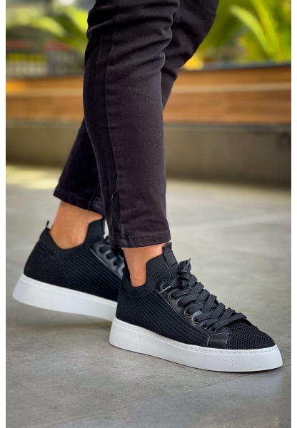 MirgeShoes Siyah Bağcıklı Erkek Spor Ayakkabı Rahat Kalın BYZ Taban MRG01064741