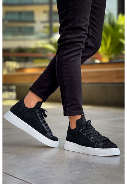 MirgeShoes Siyah Bağcıklı Erkek Spor Ayakkabı Rahat Kalın BYZ Taban MRG01064741