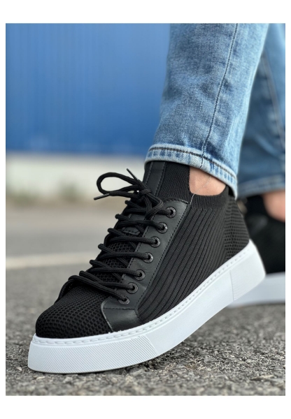 MirgeShoes Siyah Bağcıklı Erkek Spor Ayakkabı Rahat Kalın BYZ Taban MRG01064741