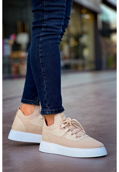 MirgeShoes Bej Bağcıklı Erkek Günlük Ayakkabı Rahat Kalın BYZ Taban MRG01064743