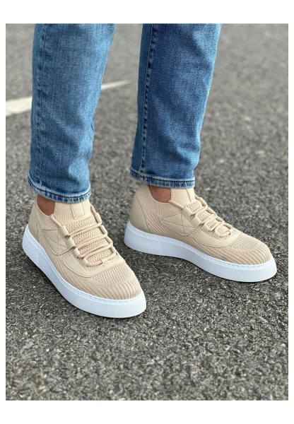 MirgeShoes Bej Bağcıklı Erkek Günlük Ayakkabı Rahat Kalın BYZ Taban MRG01064743