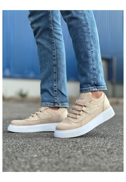 MirgeShoes Bej Bağcıklı Erkek Günlük Ayakkabı Rahat Kalın BYZ Taban MRG01064743