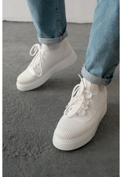 MirgeShoes Beyaz Bağcıklı Erkek Günlük Ayakkabı Rahat Kalın BYZ Taban MRG01064743