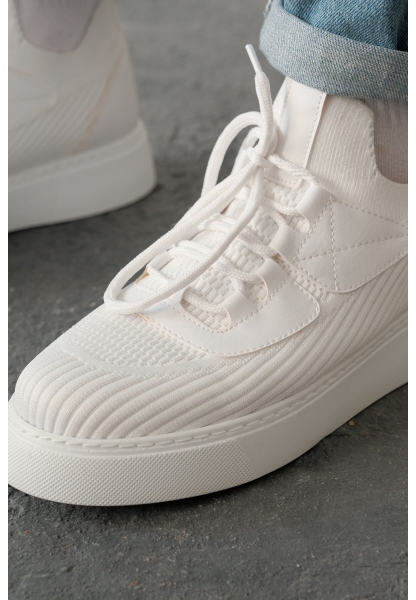 MirgeShoes Beyaz Bağcıklı Erkek Günlük Ayakkabı Rahat Kalın BYZ Taban MRG01064743