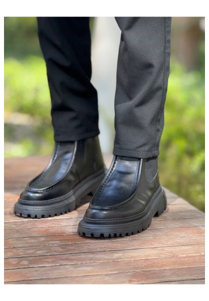 MirgeShoes Siyah Bağcıksız Erkek Klasik Chelsea Bot Yüksek Kalın SYH Taban MRG01064751