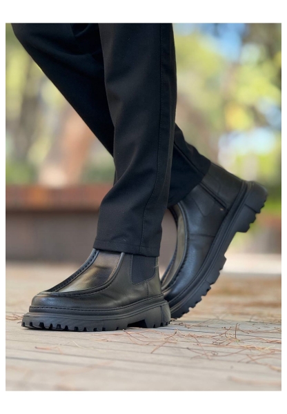 MirgeShoes Siyah Bağcıksız Erkek Klasik Chelsea Bot Yüksek Kalın SYH Taban MRG01064751