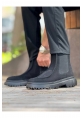 MirgeShoes Mat Siyah Bağcıksız Erkek Klasik Chelsea Bot Yüksek Kalın SYH Taban MRG01064751