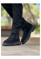 MirgeShoes Mat Siyah Bağcıksız Erkek Klasik Chelsea Bot Yüksek Kalın SYH Taban MRG01064751
