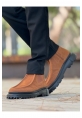MirgeShoes Taba Bağcıksız Erkek Klasik Chelsea Bot Yüksek Kalın SYH Taban MRG01064751