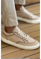 MirgeShoes Bej Bağcıklı Erkek Spor Ayakkabı Keten Kalın BYZ Taban MRG01064823